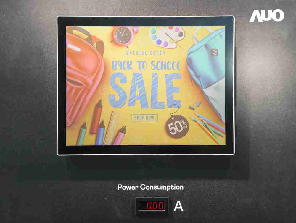 糖果派对展示胆固醇液晶超低耗能户外全彩显示器，，ChLC（胆固醇液晶）以双稳态技术使静态显示零功耗，，，，具省电、、高彩度、、、、环保的特性，，，，还整合软硬件系统解决方案，，，，可透过单一云端平台管理